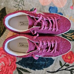 Vintage Havana Splash Fuchsia Rhinestone Silver Star Tennis Shoes 10
